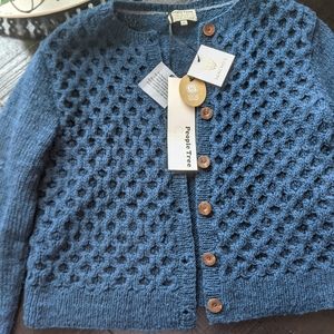 Medium 100% Wool Hand Knitted Royal Blue Cardin with Wooden Buttons